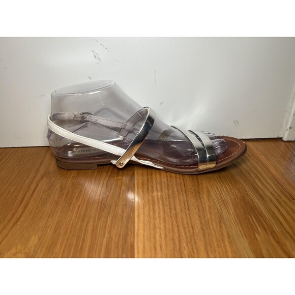 Steve Madden Sandals Womens Silver Metallic White Strappy Slingback Open Toe - Picture 5 of 9